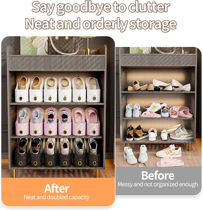 15 Pack Closet Shoe Slots Organizer, Adjustable Shoe Stacker for Storage, Double Layer Space Saver, Durable