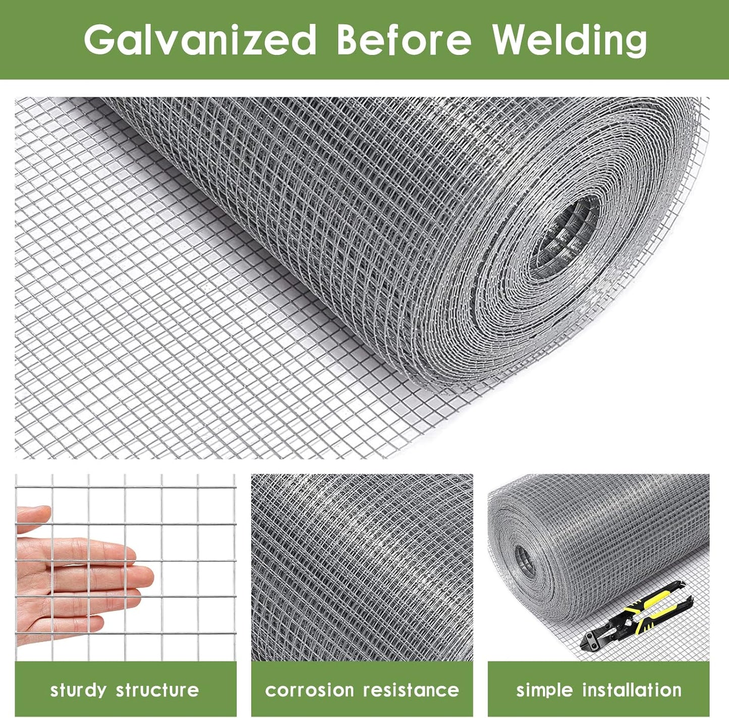 TONGMO 24" 50' 1inch 19 x Hardware Cloth, Mesh Galvanized Chicken Wire Fence, Gauge Welded Wire Roll,Garden Fence