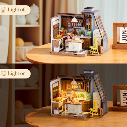 Rolife DIY Miniature House Kit for Adults, Baking Kitchen Mini Wooden Dollhouse Kit with LED Light Tiny House Diorama Building Kits Birthday Craft Hobbies Gift Home Decor for Teens Family