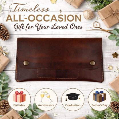 TheAntiq Leather Money Bag Currency Organiser Pouch, Dollar Bills Holder, Bills Organizer with Mobile Pocket, Money Envelope For Men and Women (Brown)