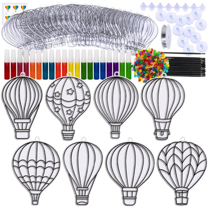 Winlyn 24 Sets Hot Air Balloon Suncatchers Decorations DIY Window Paint Art Craft Kits Rainbow Hot Air Balloon Painting Kit for Kids Classroom Activities Birthday Summer Camping Party Art Project