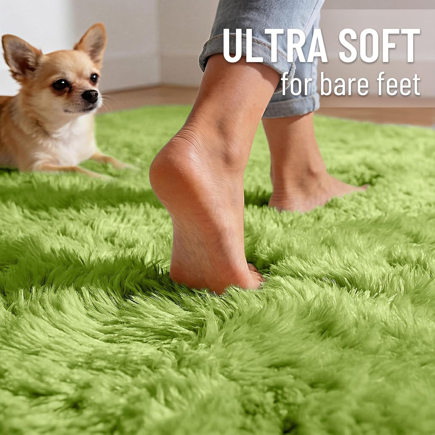 OLANLY Large Area Rug - Soft Fluffy Shaggy Carpet for Living Room & Bedroom | 5x8, Grass Green