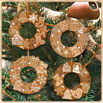 472 Pcs DIY Christmas Craft Kits Xmas Tree Wreath Craft Gingerbread Men Bell Snowflakes Wreath Arts Christmas Hanging Ornaments with Gingerbread Houses Gift Boxes Sticker for Xmas Indoor Outdoor Decor