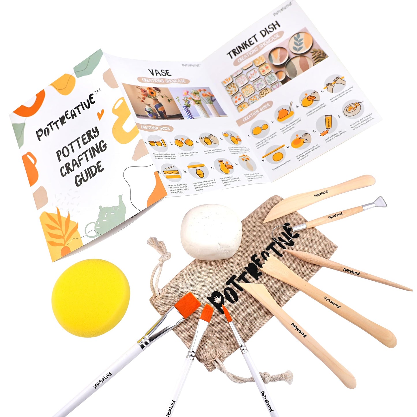 POTTREATIVE Air Dry Clay Kit for Adults, Pottery Starter Kit with Tools & Guide, DIY Craft Kit for Beginners, Date Night Activity, Art Hobby Gift Set