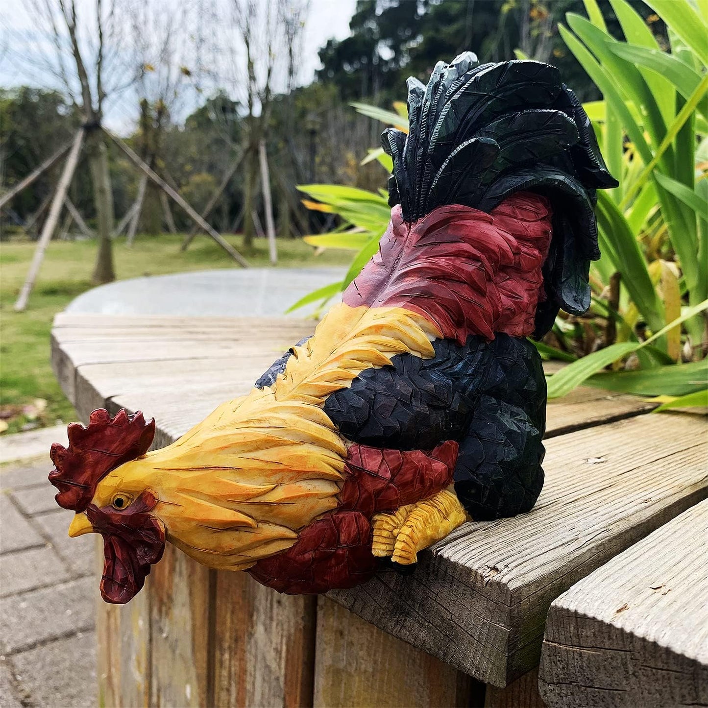 Vibrant Red Rooster Garden Statue - Unique Outdoor Decor