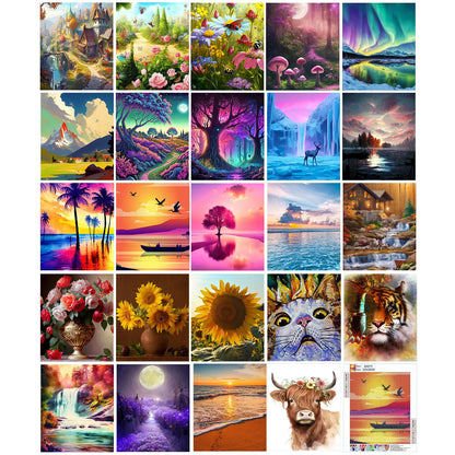 Fulmoon 24 Pack Diamond Painting Kits 11.8 x 9.8 Inch DIY 5D Abstract Landscapes Diamond Art Full Round Drill Crafts for Adults Kids Beginners Home Wall Decor Gifts