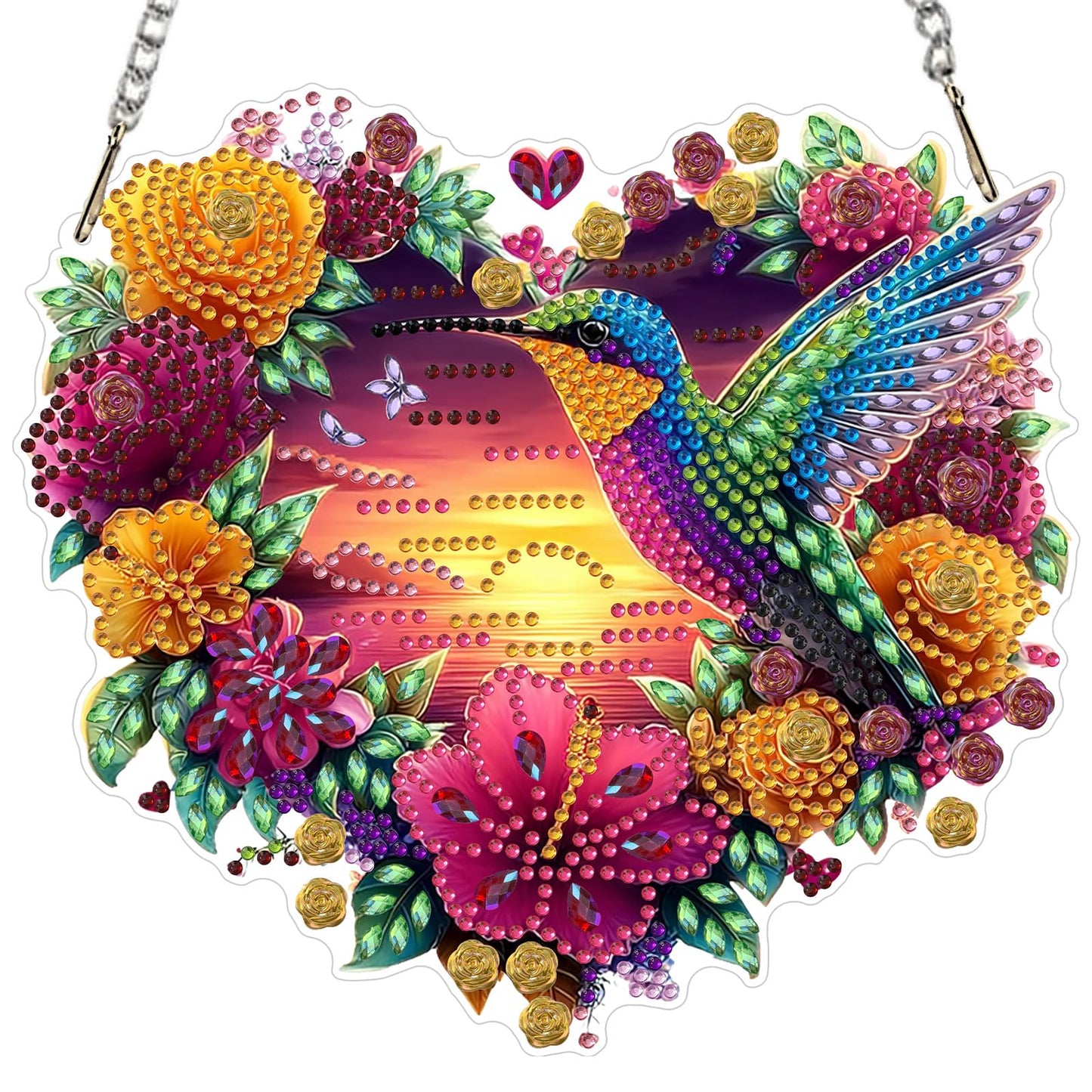 MXJSUA Flowers Hummingbird Diamond Art Hanging Kits for Adults Beginners, Crystal Diamond Suncatchers, Special Shape Diamond Painting Pendant Window Ornament Gifts for Home Garden Door Wall Decor