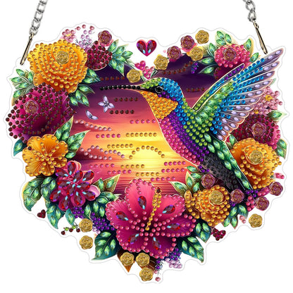 MXJSUA Flowers Hummingbird Diamond Art Hanging Kits for Adults Beginners, Crystal Diamond Suncatchers, Special Shape Diamond Painting Pendant Window Ornament Gifts for Home Garden Door Wall Decor