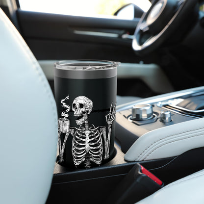 Skeleton Drinking Coffee Gothic Peace Sign Halloween Grunge Stainless Steel Insulated Tumbler