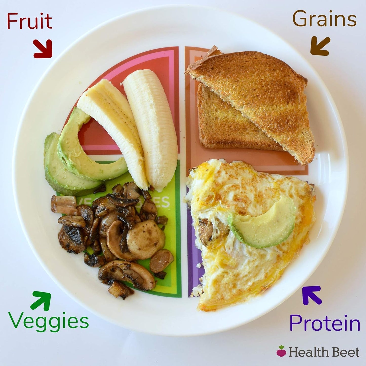 Health Beet MyPlate Portion Control Plate with Dairy Bowl - 4 Flat Sections for Health Education (1-Pack)