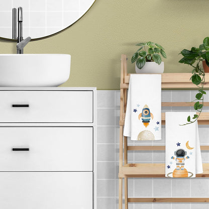 1624 Set 2 Outer Space Room Nursery Decor, Kids Towels for Bathroom, Astronaut Decorative Gifts for Kids, Space