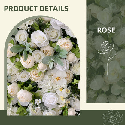 flora shining Artificial White Rose Flower Wall Panel, 94.5 x 94.5 inches, Wedding & Event Backdrop Decoration