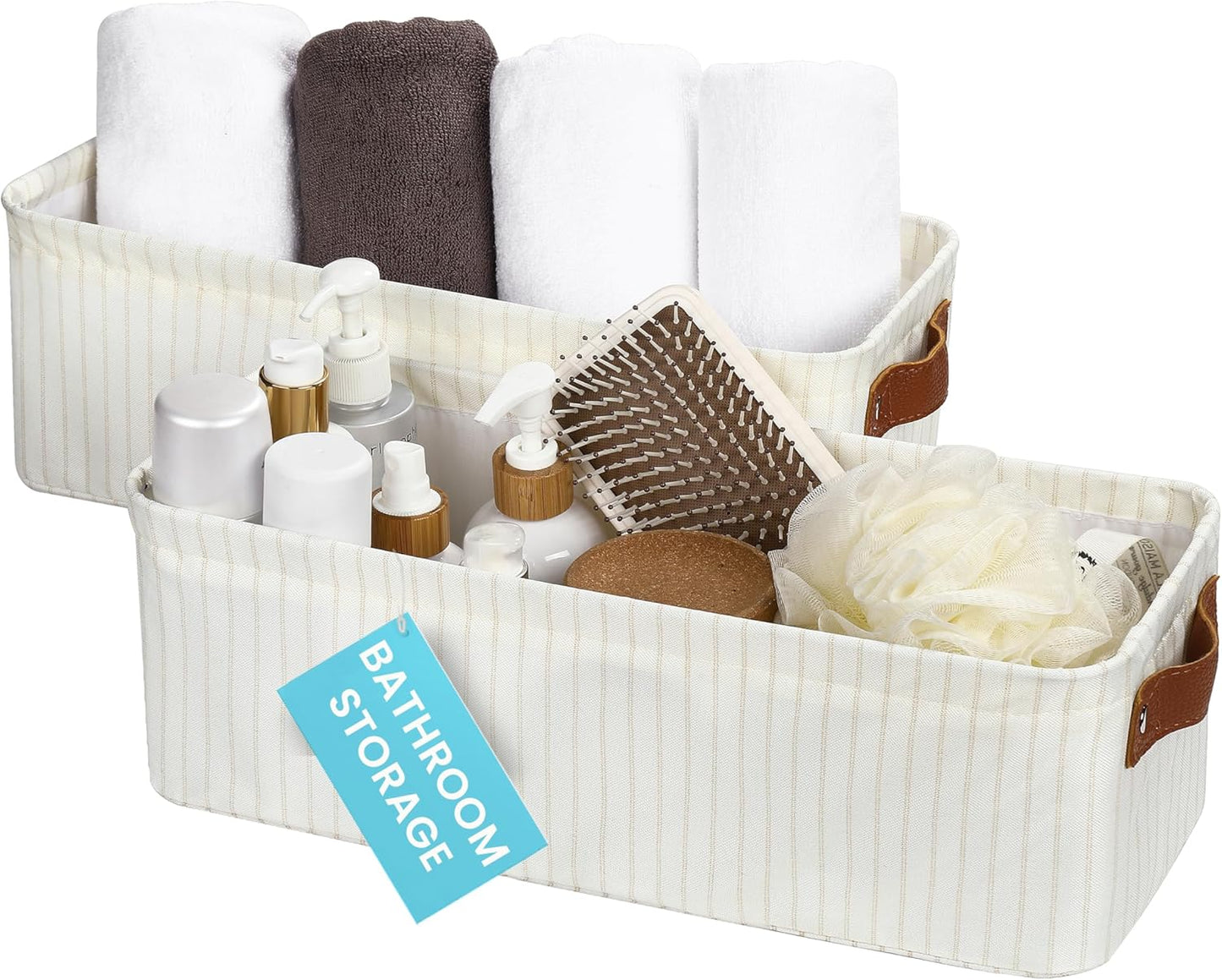 2 Pack, Closet OrganiHaus Narrow Fabric Storage Baskets Narrow Storage Bins for Shelves, Storage Bins for Pantry
