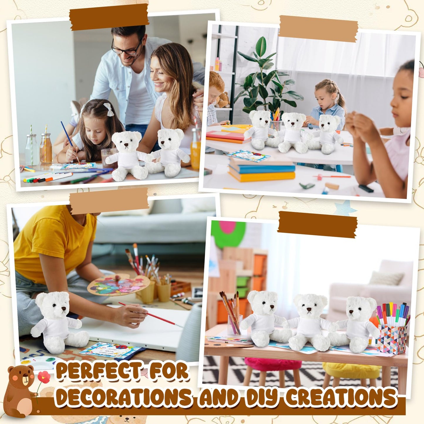 40 Pcs Make Your Own Stuffed Animal Bear Kit DIY 2026 Graduation Plush Gift 10 Pcs 9.84 Inches Rose Velvet Bear 10 White T Shirt 10 Set 12 Color Pen and Card for Graduates Party Craft Gift(White)