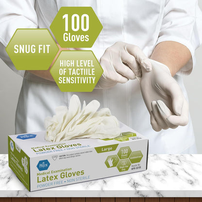 MedPride Powder-Free Latex Exam Gloves - Large Size | Box of 100 for Superior Protection
