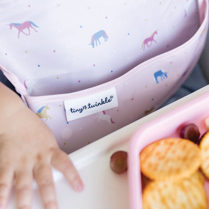 Tiny Twinkle Mess Proof Baby Bibs for Eating - Waterproof, Wipeable Bibs - Toddler Bibs - Travel Friendly - PFAS, PVC, BPA, Phthalate Free - Baby Food Bibs(3 Pack,Unicorn)