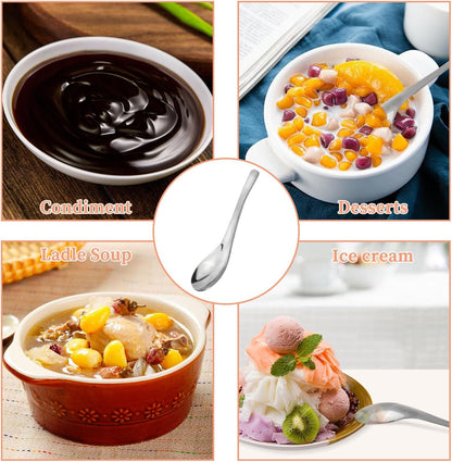 8Pcs Thickened Heavy-Weight Soup Spoons, 18/8 Stainless Steel Silverware for Soup, Ramen, Pho