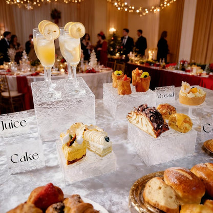 ReeGii 8PCS Buffet Risers Display Stands with 8PCS Mini Signs,Acrylic Cube Display Risers with Hollow Bottom, 2Sets (6, 6.5, 7, 8)" (Transparent, 2 Sets ( 6'',6.5'',7'',8'' ))