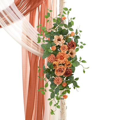 Fsslower Artificial Wedding Arch Flowers Kit(Pack of 4), 2 Pcs Floral Arrangement with 2 Pcs Fabric Drap for Arch Decorations Wedding Decor Ceremony Arbor Reception Backdrop（Terracotta）