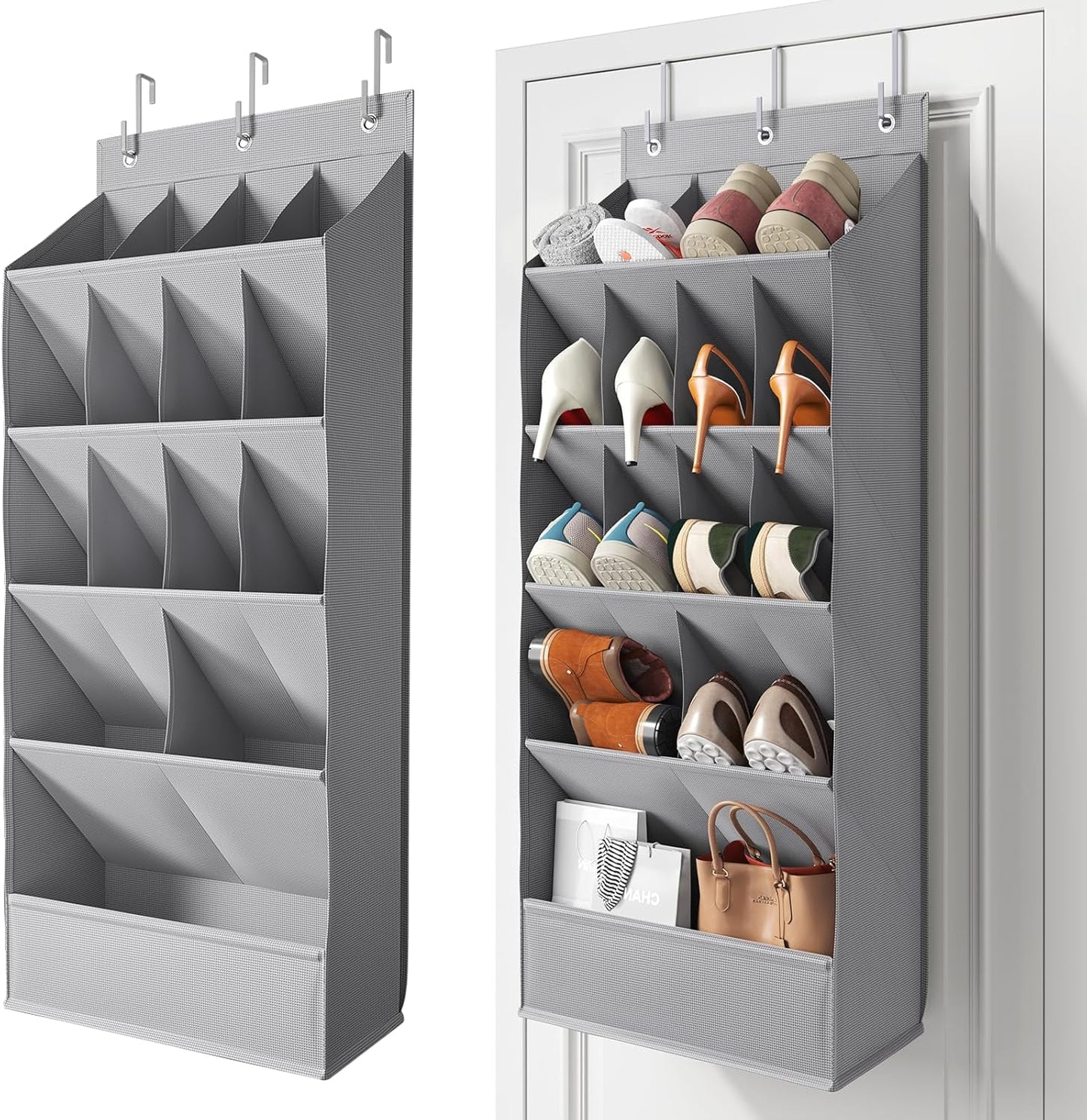 18 Closet Pairs Over the Door Shoe Organizer, Shoe Rack for Door with Large Breathable Pockets, Hanging Shoes Rack