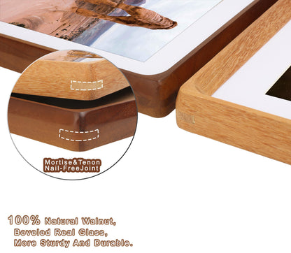 ScandiNest Square 6x6 Picture Frame, USA-Sourced Natural Walnut Wood with Real Glass, Handcrafted Rounded Corners, Matted to 4x4 Photo, Gallery Wall and Tabletop Display