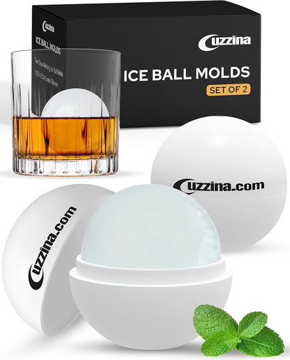 Silicone Ice Molds Set of 2, Circle Ice Cube Molds for Large Round Ice Balls, Includes Extra Cocktail Recipes