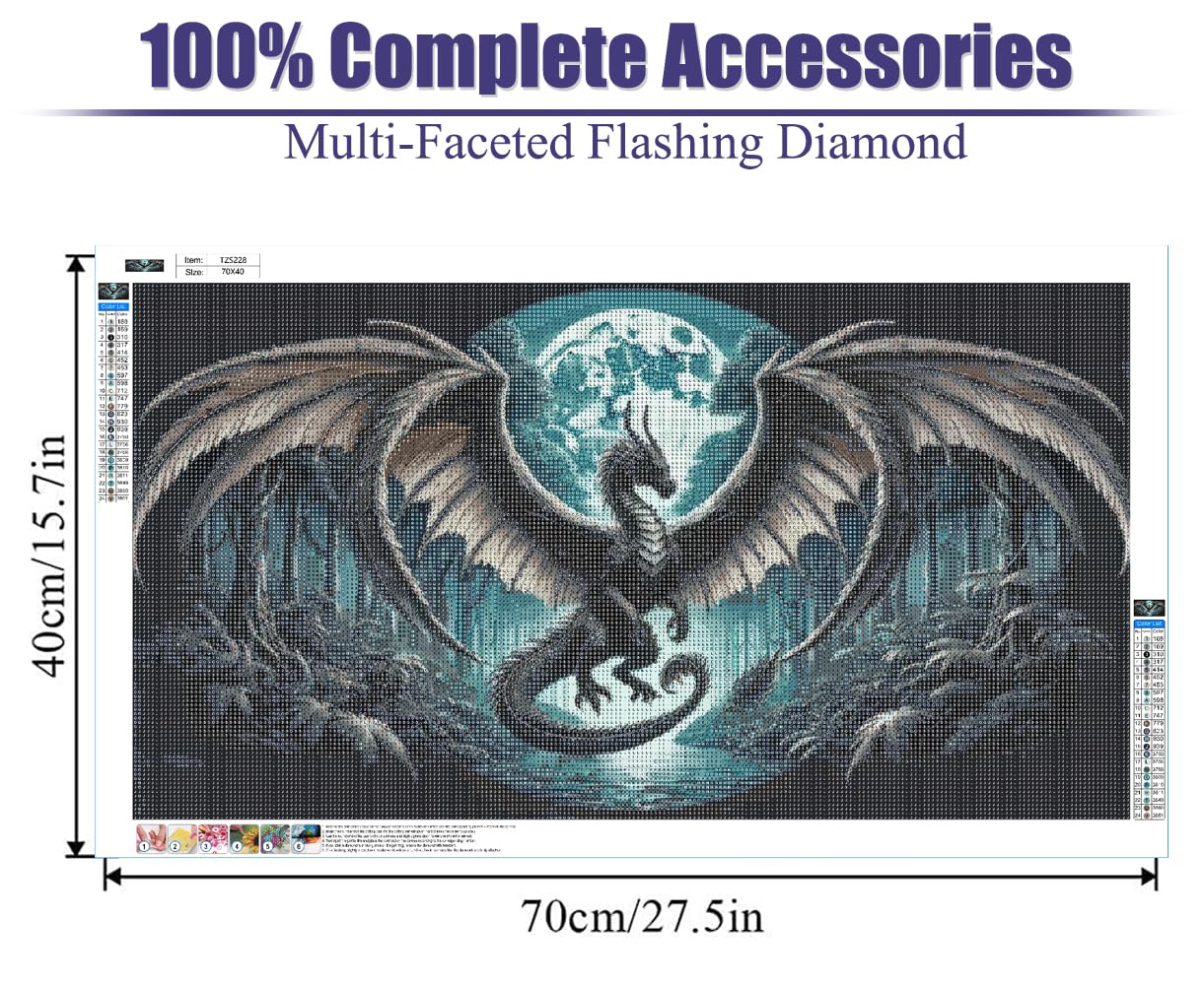 Fantasy Dragon 5D Diamond Painting Kits for Adults, animal Landscape Diamond Mosaic Art,DIY Full Round Diamond Embroidery,Diamond Art Kits for Home Decor,Large size 15.7x27.5 inches,DIY Mosaic Art