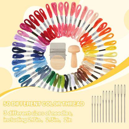 PHOXPH Mini Darning Loom Kit, Mushroom Knit Patch Kit, PatchMaker Mending Tool with 50 Colors Yarn, 14 Hooks, Weaving Loom for Socks, Jeans & Sweaters, Clothes Repair, Fixing Kit for Beginners