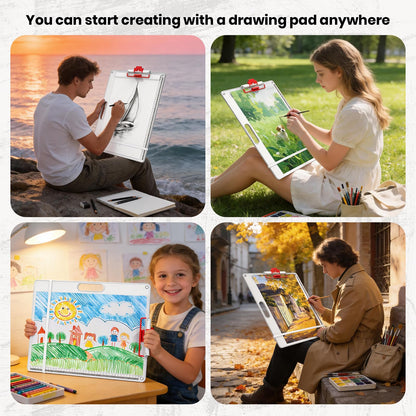 13x17 Inch Drawing Board with Handle – Aluminum Portable Sketch Board, 2-in-1 Clip, Elastic Band, Non-Slip Matte Surface, Lanyard Hole – Art Supplies for Adults & Students(White-1 Pack)