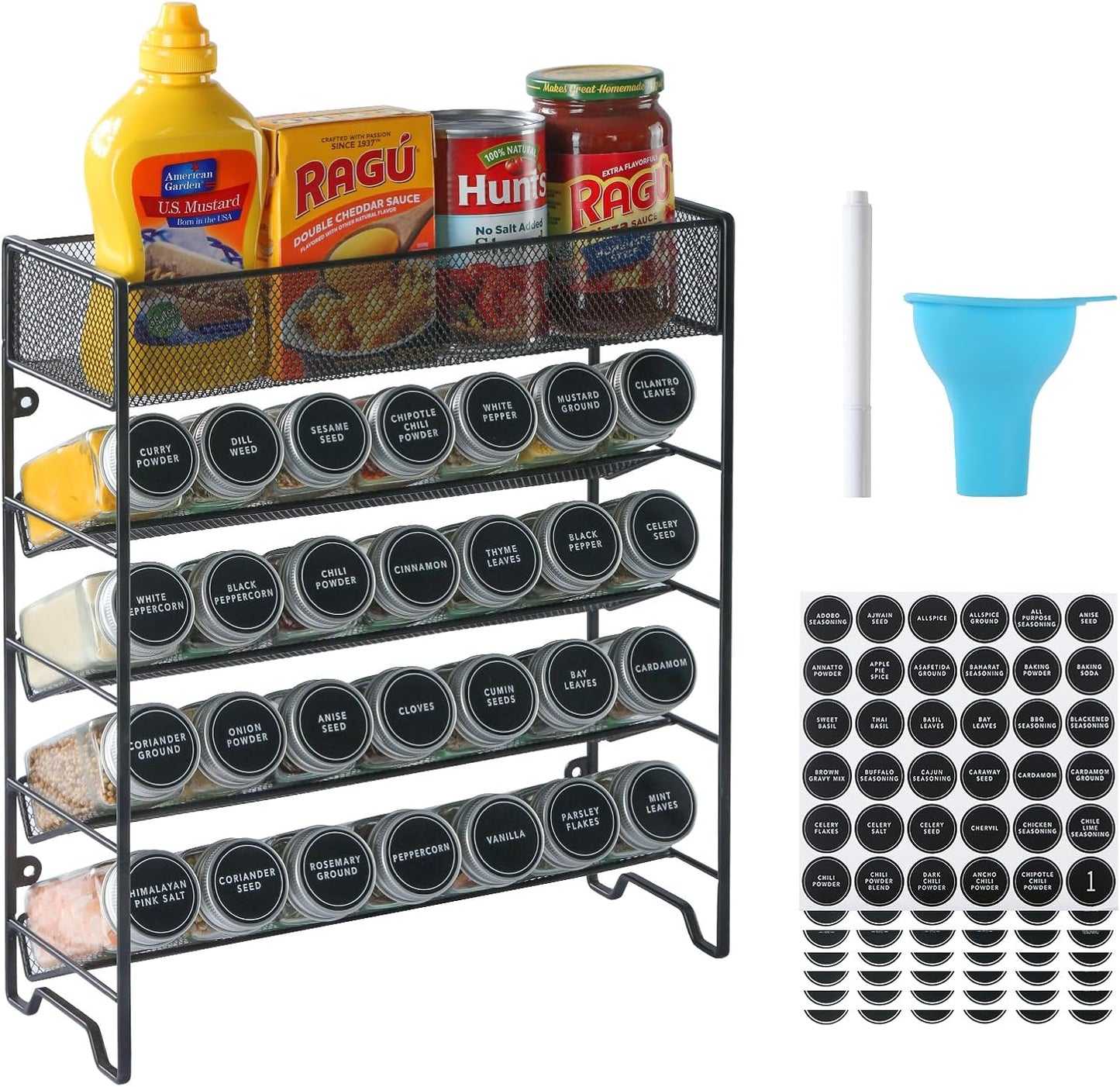28 Set,Space-Saving Countertop, Skiileor Spice Rack Organizer with Empty Spice Jars,Spice Labels,Chalk pen and Funnel
