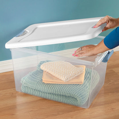 Sterilite 16 Pack Latching Box, 64 Qt Plastic Storage Container, Stackable Large Home or Office Tote Organizers with Secure Lids, White