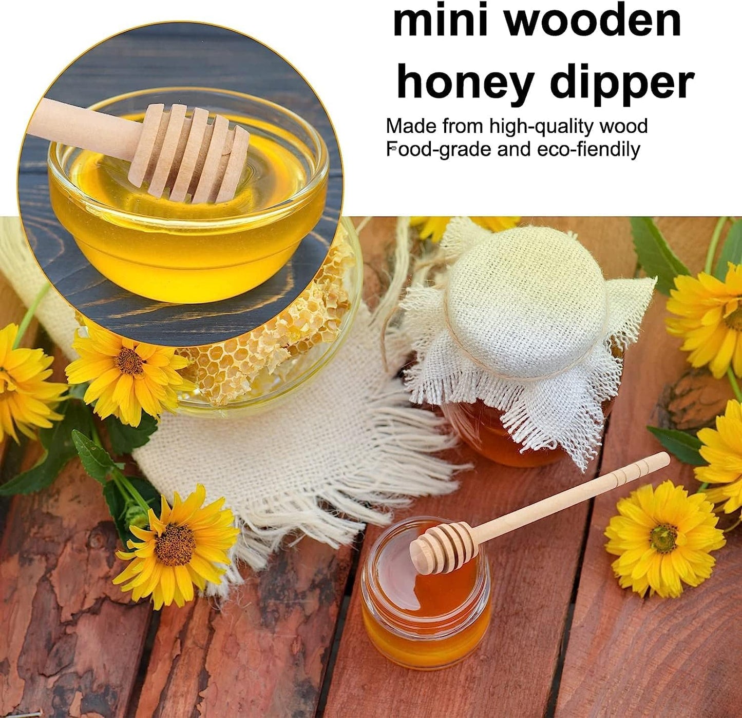 LepoHome 100Pcs 4inch 4 Inch Honey Dipper Sticks - Wooden Honey Dipper, Mini Honeycomb Stick, Honey Stirrer Stick