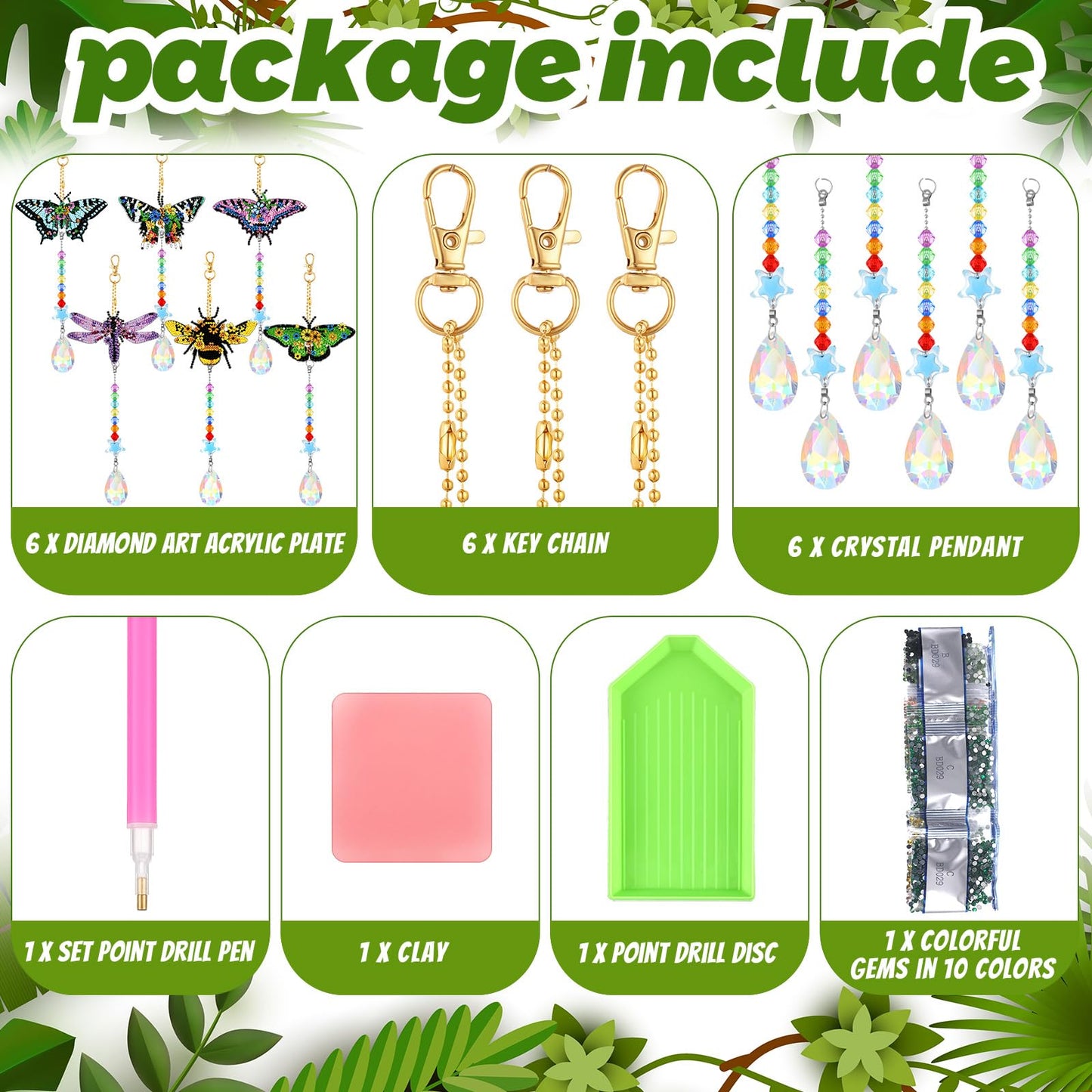 Tradder 6 Pcs Butterfly Diamond Art Wind Chimes for Summer Tree Decoration Diamond Art Kit with Crystal Pendant Make Your Own Keychains 5d DIY Home Garden Hanging Ornament