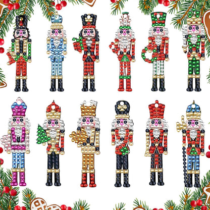 12 Pcs Christmas 5D DIY Diamond Art Painting Keychains Kits for Adult Beginners. Double Sided Hanging Christmas Soldier Keychains and Ornaments for Decoration Gifts (key09)