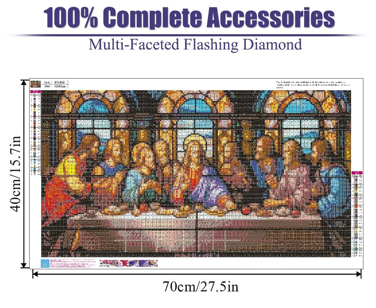BOHADIY 5D DIY The Last Supper Diamond Painting Kits for Adults, Large Size Full Drill Diamond Arts Rhinestone Pasted, DIY Painting Diamond Dot Arts Crafts for Home Wall Decor Gift 27.5 X 15.7 Inch