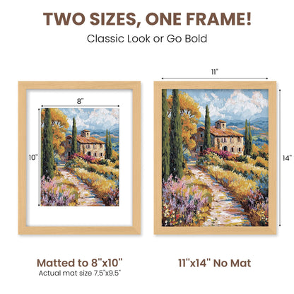 Fun Memories 11x14 Picture Frame, USA-Sourced Beech Wood Photo Frames with HD Tempered Glass, 11x14 Wood Frame Matted to 8x10, Rustic 11 x 14 Picture Frames, Horizontal or Vertical Wall Display