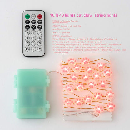 Christmas Fairy Lights Cat Paw String Lights - Cute Decorations for Cat Christmas Tree & Kids Bedroom