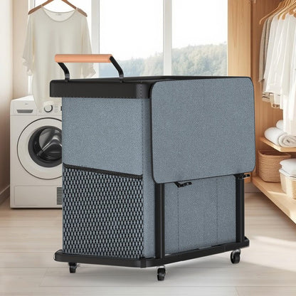 60 Gal (230L) Laundry Hamper 3 Section with Lid, Leather Patchwork Laundry Sorter with Rolling Lockable Wheels and Handle, Laundry Basket Organizer for Laundry Room, Bedroom and Bathroom - Gray