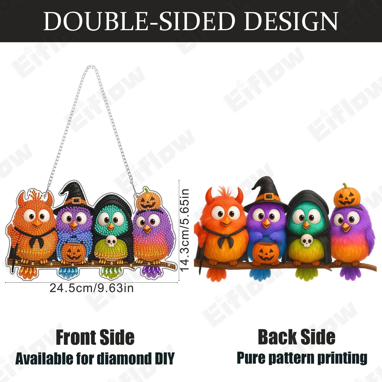Eiflow Acrylic Diamond Art Hanging Kit for Adults Halloween Bird, DIY Thanksgiving Diamonds Painting Door Hanging Board Kit, Special Crystal Diamond Art Painting Pendant Ornament