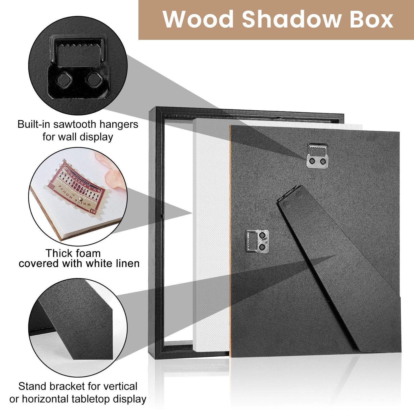 Califortree 8x10 Shadow Box Frame with Soft Linen Back - Metal Push Pins Included, Memory Shadow Box Display Case for Bouquet Awards Medals Wedding Photos and More, Black, 2 Packs