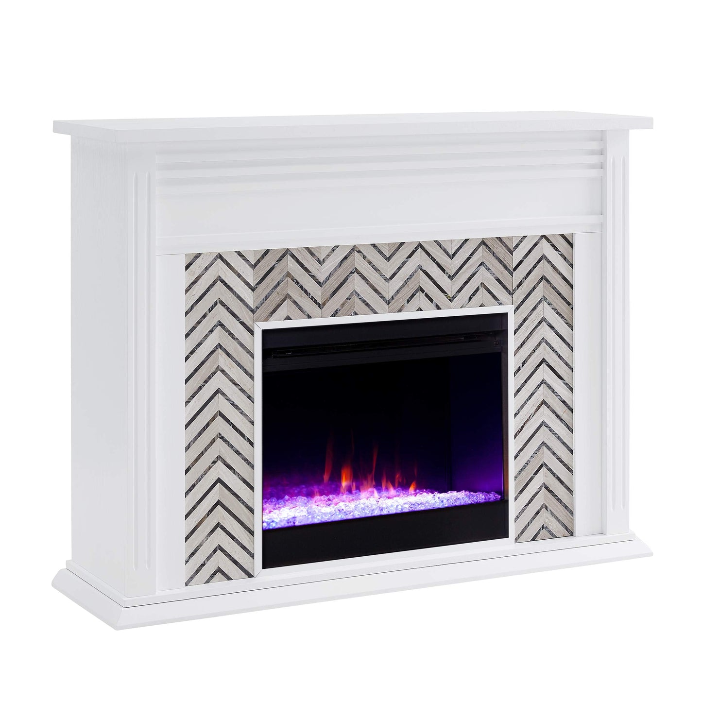 SEI Furniture - Hebbington Tiled Fireplace - Transitional Design, White Marble Top - Ideal for Living Room, Family Room (FC1080759)