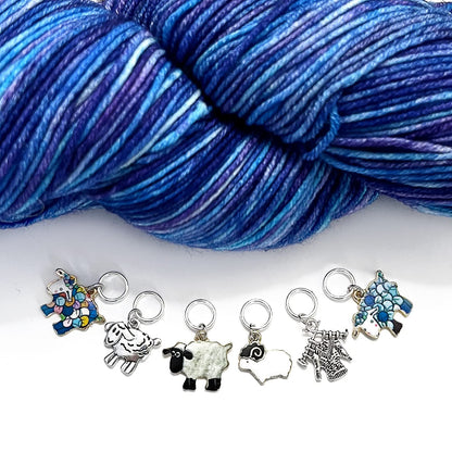 Pretty Warm Designs Sheep Stitch Markers with Storage Tin, Set of 6 Snag Free Rings Fits up to US 8 (5mm) Needles