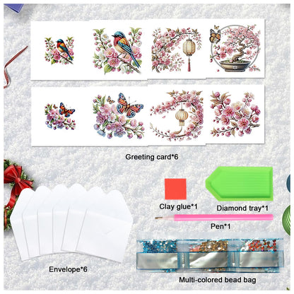 JZHYOAN 6 Packs Flower Diamond Painting Greeting Cards Kits for Adults DIY Diamond Art Birthday Card with Envelopes Gem Art and Craft Card Making Kits for Birthday Holiday Gift Butterfly