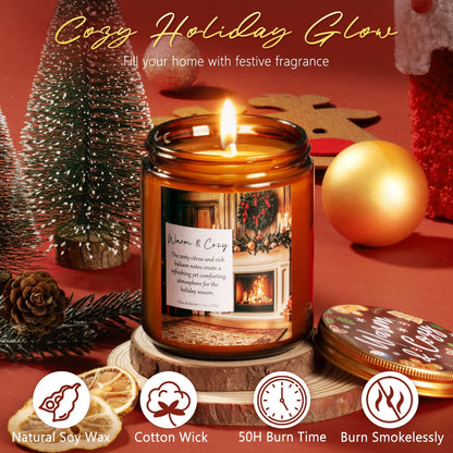 Christmas Candles Set, 4 Pack Xmas Scented Candles for Women, Winter Soy Candle for Home Scented Holiday Candle Gift Set, Christmas Gifts for Women Men- Balsam Cedar/Apple Pie/Citrus/Vanilla Coconut