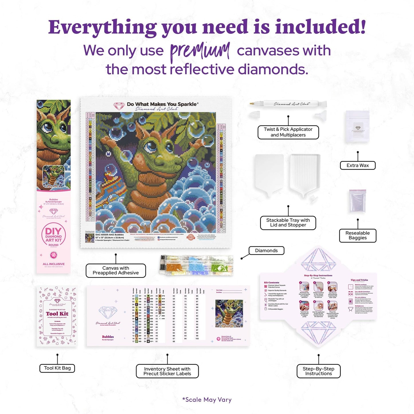 DIAMOND ART CLUB Bubbles - Spangler Diamond Painting Kit, Fun DIY Crafts for Adults, Round Diamond Art Canvas, 13" x 13" (32.8 cm x 32.8 cm)