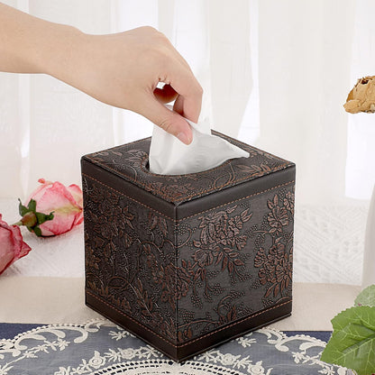 Sumnacon Square Leather Tissue Box Cover - Stylish Cube Tissue Box Holder with Magnetic Bottom, Decorative PU Tissue