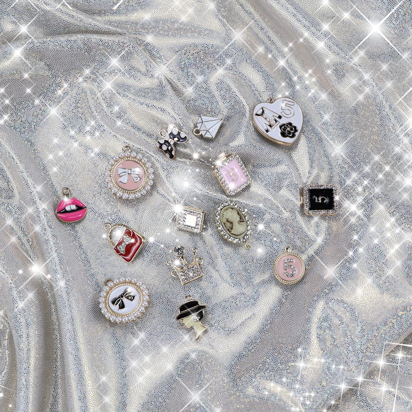 CUNUEN Lot of Bling Designer Decoration Charms, Luxury Fashion Trendy Rhinestone Jewelry Accessories for Women Girls