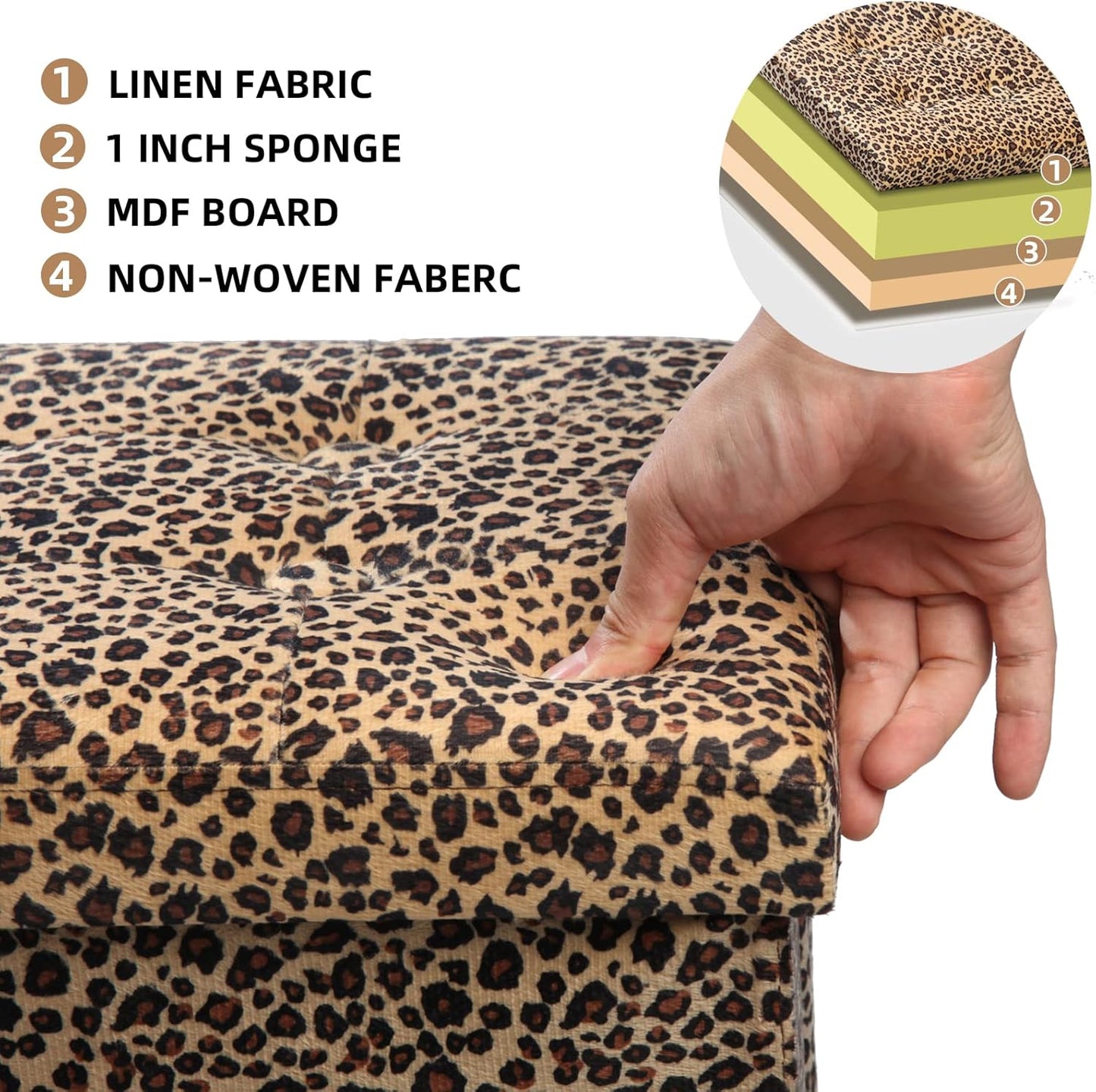 17x13x13inches ALASDO Ottoman Storage Ottoman Footrest Stool Foldable Foot Rest Footstool Bench for Living Room Leopard