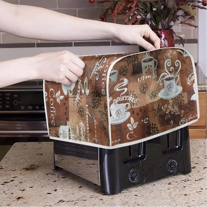 JEOCODY Toaster Cover, Coffee Theme Print, 4 Slice Wide Slot Small Appliance Cover with Handle
