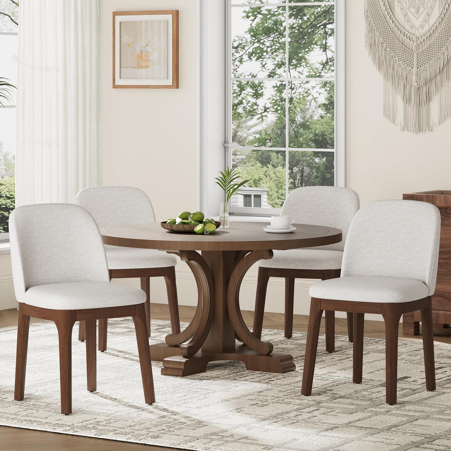 MALOL Wooden Dining Chairs Set of 4, Upholstered Kitchen & Dining Room Chairs with Thickened Wooden Legs, Farmhouse Side Chairs, Beige